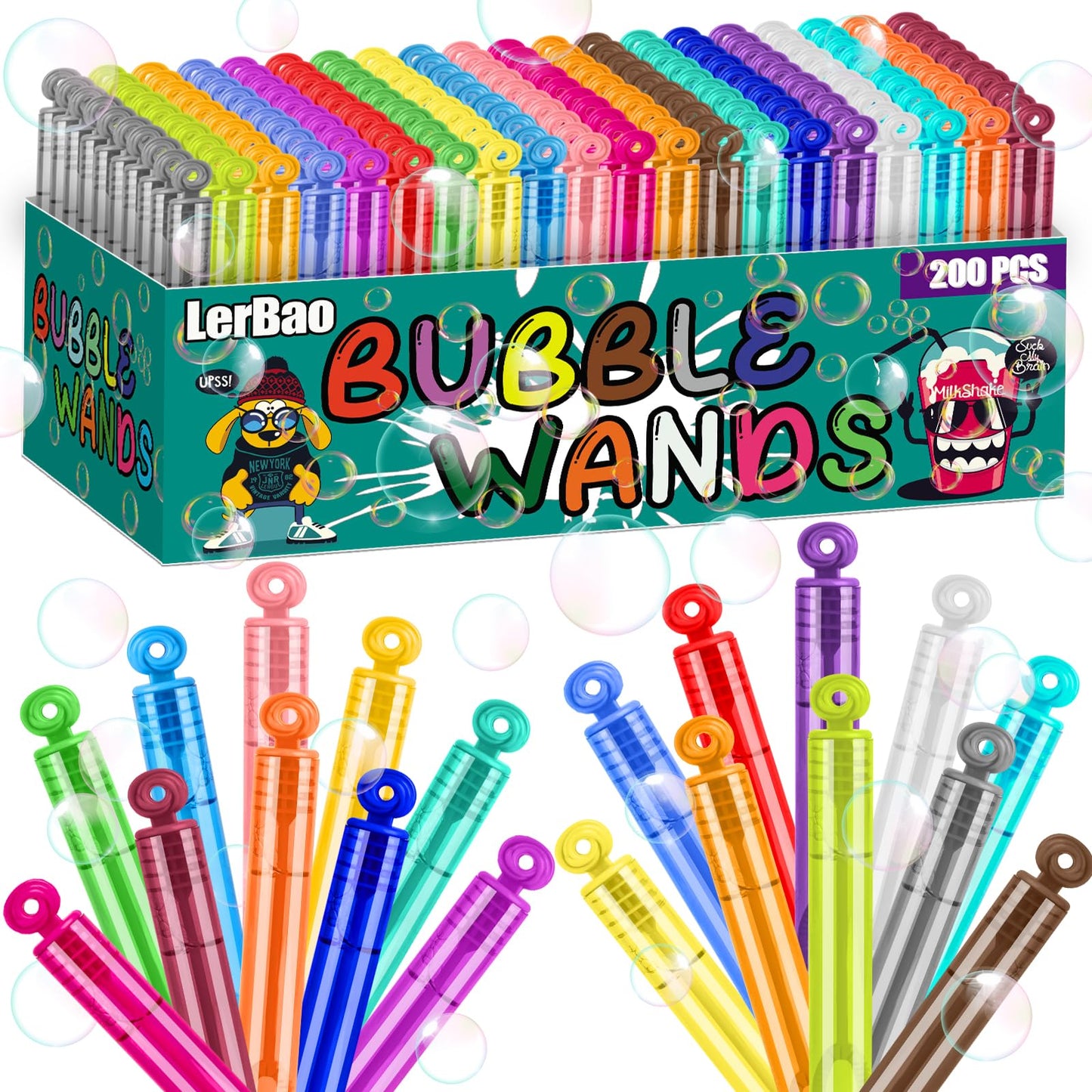 Lerbao 200Pcs 20Colors Circle Mini Bubble Wands,Bulk Bubbles Wand,For Kids Party Favors,Birthday,Beach, Outdoor, Garden, Classro