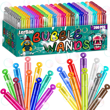 Lerbao 200Pcs 20Colors Circle Mini Bubble Wands,Bulk Bubbles Wand,For Kids Party Favors,Birthday,Beach, Outdoor, Garden, Classro