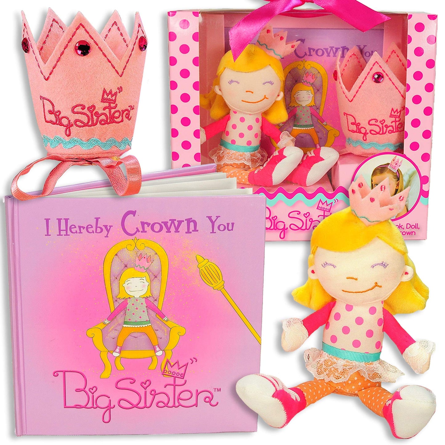 Tickle & Main Big Sister Gift Set - 3 Pcs Includes Book, Doll, Crown - Pink Educational & Engaging for Little Girls