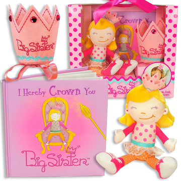 Tickle & Main Big Sister Gift Set - 3 Pcs Includes Book, Doll, Crown - Pink Educational & Engaging for Little Girls
