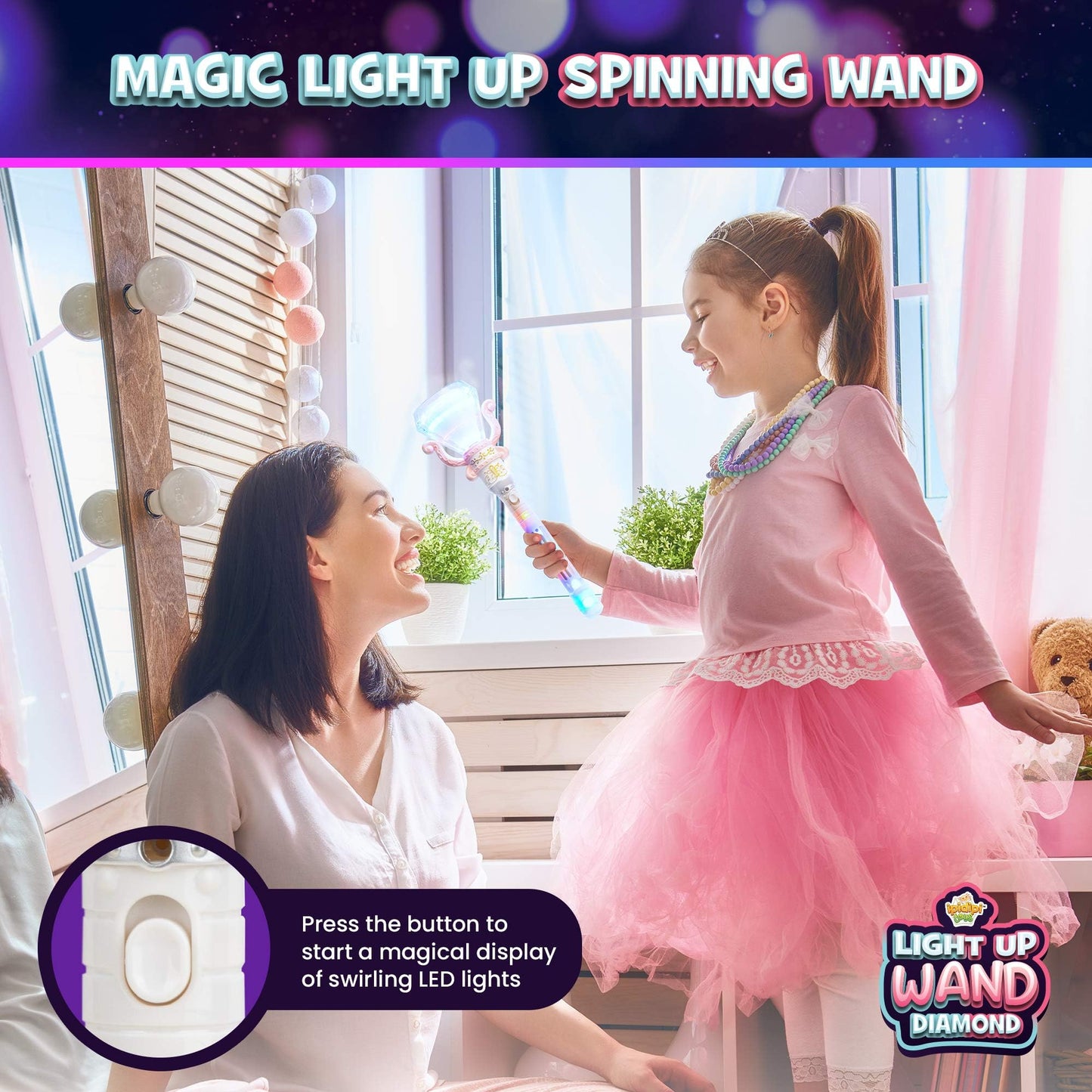 Light Up Spinning Diamond Wand For Kids In Gift Box, Rotating Led Toy For Girls And Boys, Magic Princess Sensory Toys, Suitable
