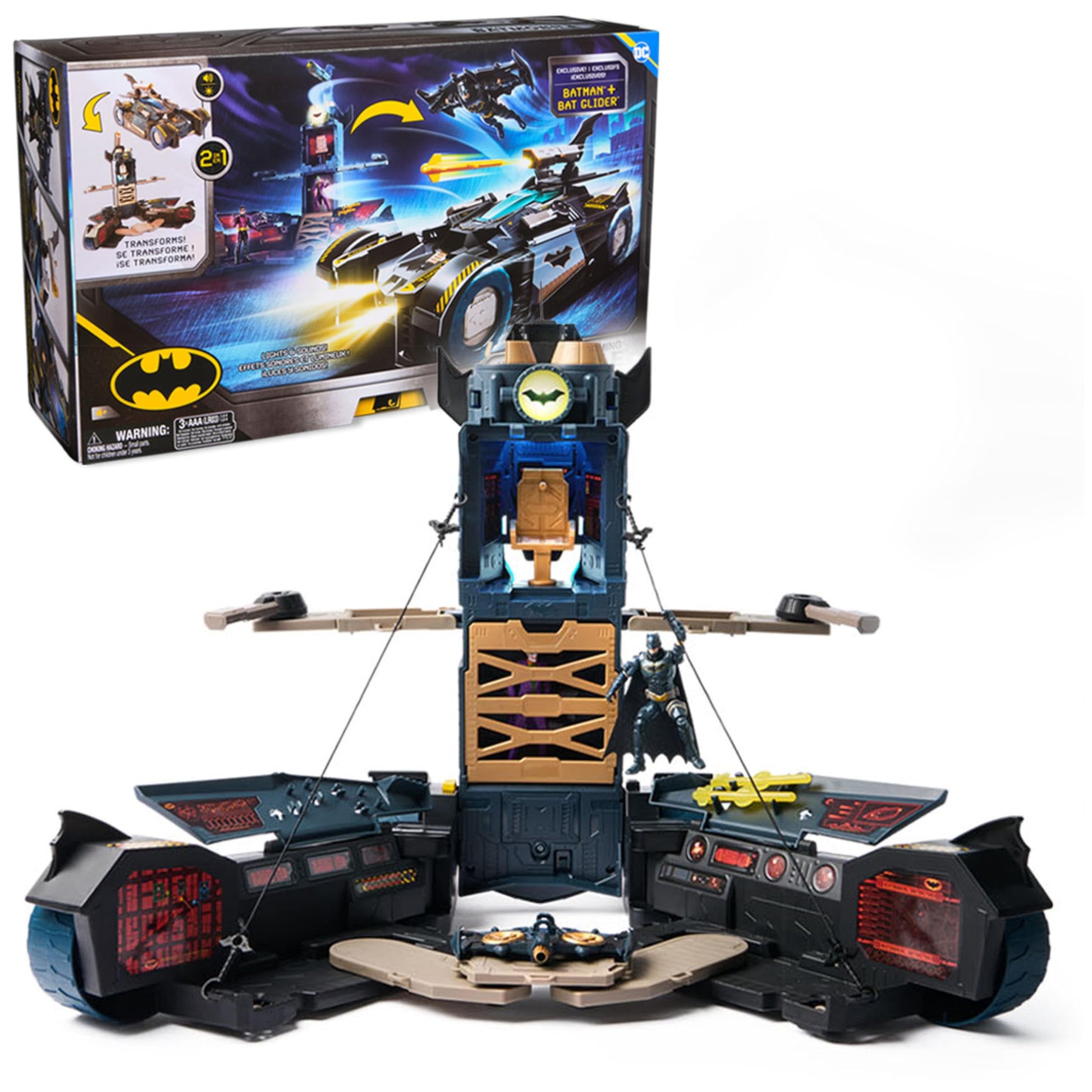 DC Comics Batman  Ultimate Transforming Batmobile Playset  2-in-1 Playset with limited availability Figure and Glider  Lights  Sounds  Kids Toys for Boys and Girls 4+