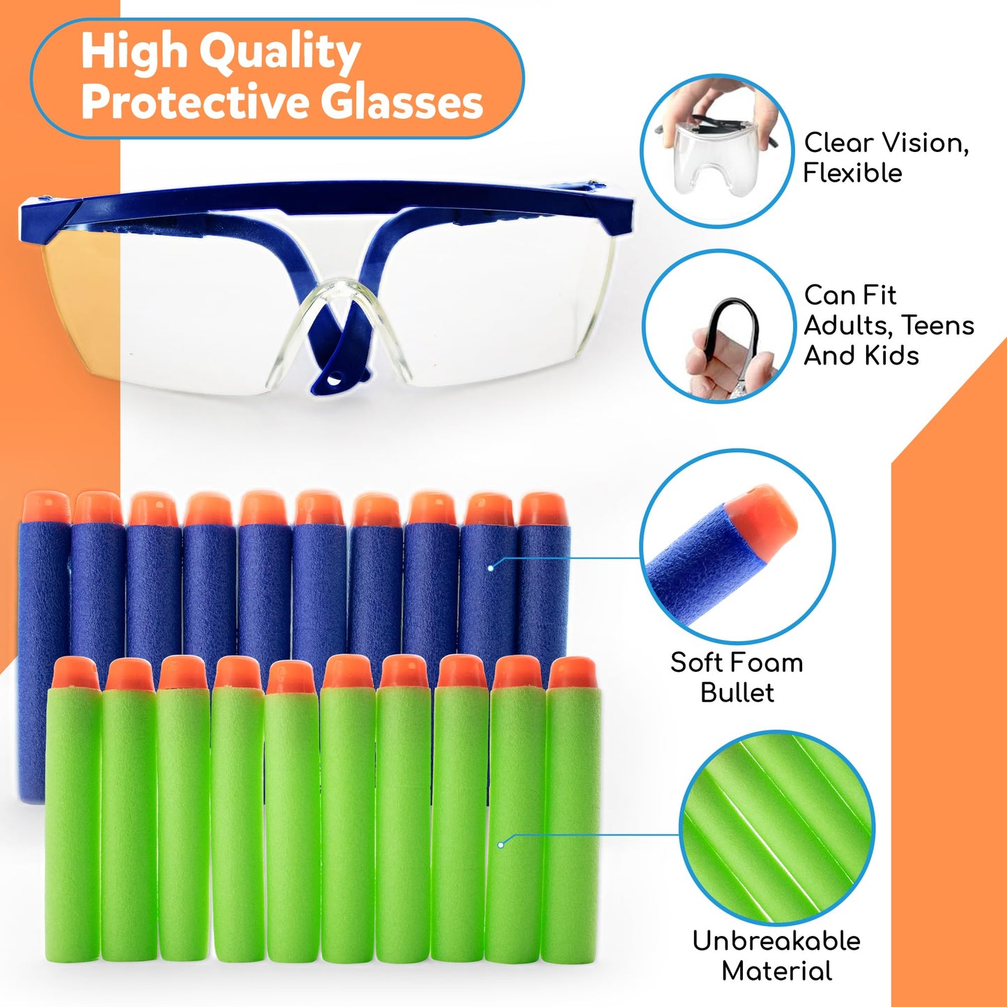 Wishery Accessories For Nerf Party Supplies - 20 Sets. Kids Birthday Favors Bulk Pack With Darts, Glasses, Masks, And Wristbands