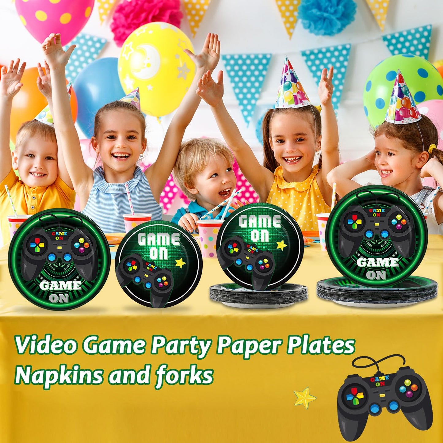 96 Pcs Video Game Plates And Napkins Party Supplies Gaming Party Tableware Set Green Gamer Party Decorations Favors For Kids Bir