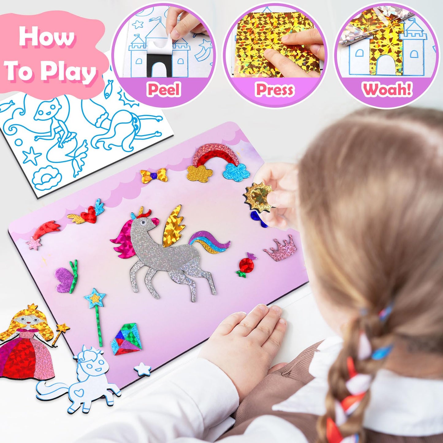 Zmlm Foil Art Kit For Kids - Arts Crafts Fun Mess Free Activity, Gifts For Ages 4 5 6 7 8 9 Girls Boys, Crafts For Kids Creative Birthday Easter Valentines Gifts Toys (Princess)
