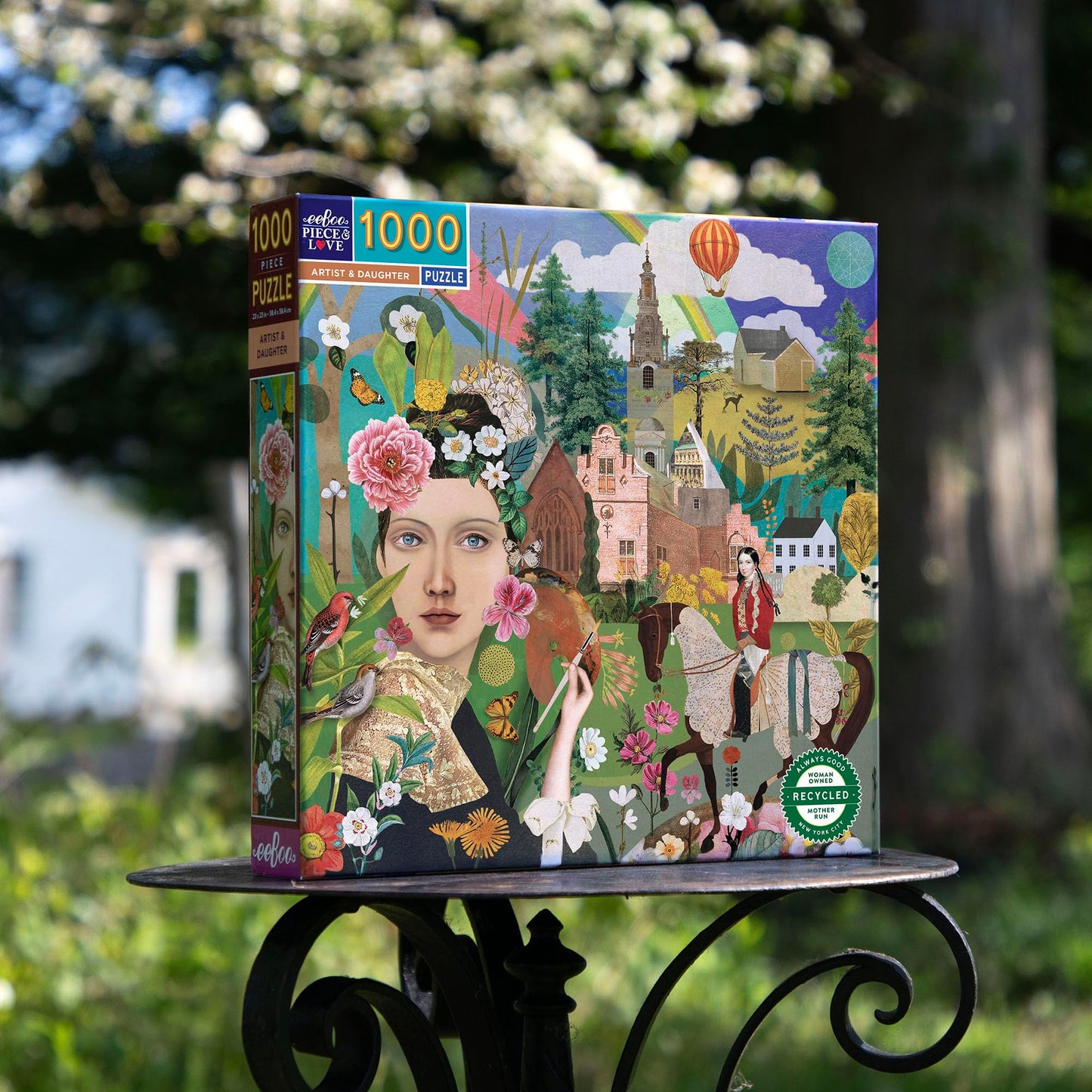 eeBoo Piece & Love: Artist & Daughter - 1000 Piece Puzzle - mature-themed Square Jigsaw  23x23  Includes Image Reference Insert  Glossy Pieces