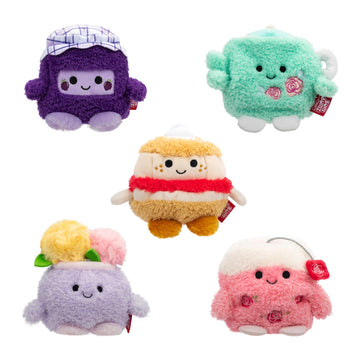 Bumbumz 4.5-Inch Teatimebumz Plush 5-Pack - British Scone Seymour, Pot Of Tea Tex, Blackberry Jam Jules, Tea Bag Tobey, Flower P