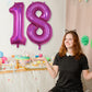 18Th Birthday Laser Hot Pink Balloons, Large Foil Number 18 Balloons For Women Anniversary Decor, 40 Inch Self Inflating Dark Pi