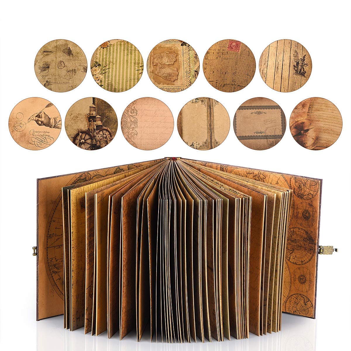 Linkedwin Adventure Book Travel Keepsake Journal - Vintage Scrapbook, Retro Style For Travel, Retirement, Anniversary, Guestbook