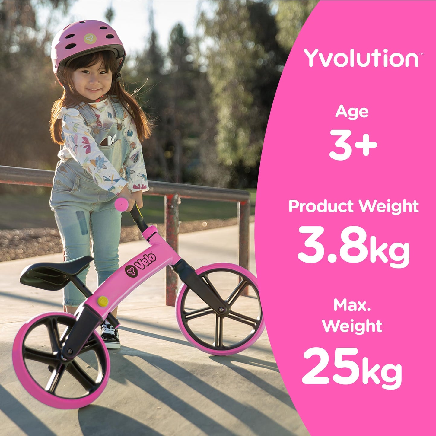 Yvolution Y Velo Senior Balance Bike Trainging Bicycle 12'' No Pedal Push Bicycle For Kids Ages 3-5 Years Old (Pink)