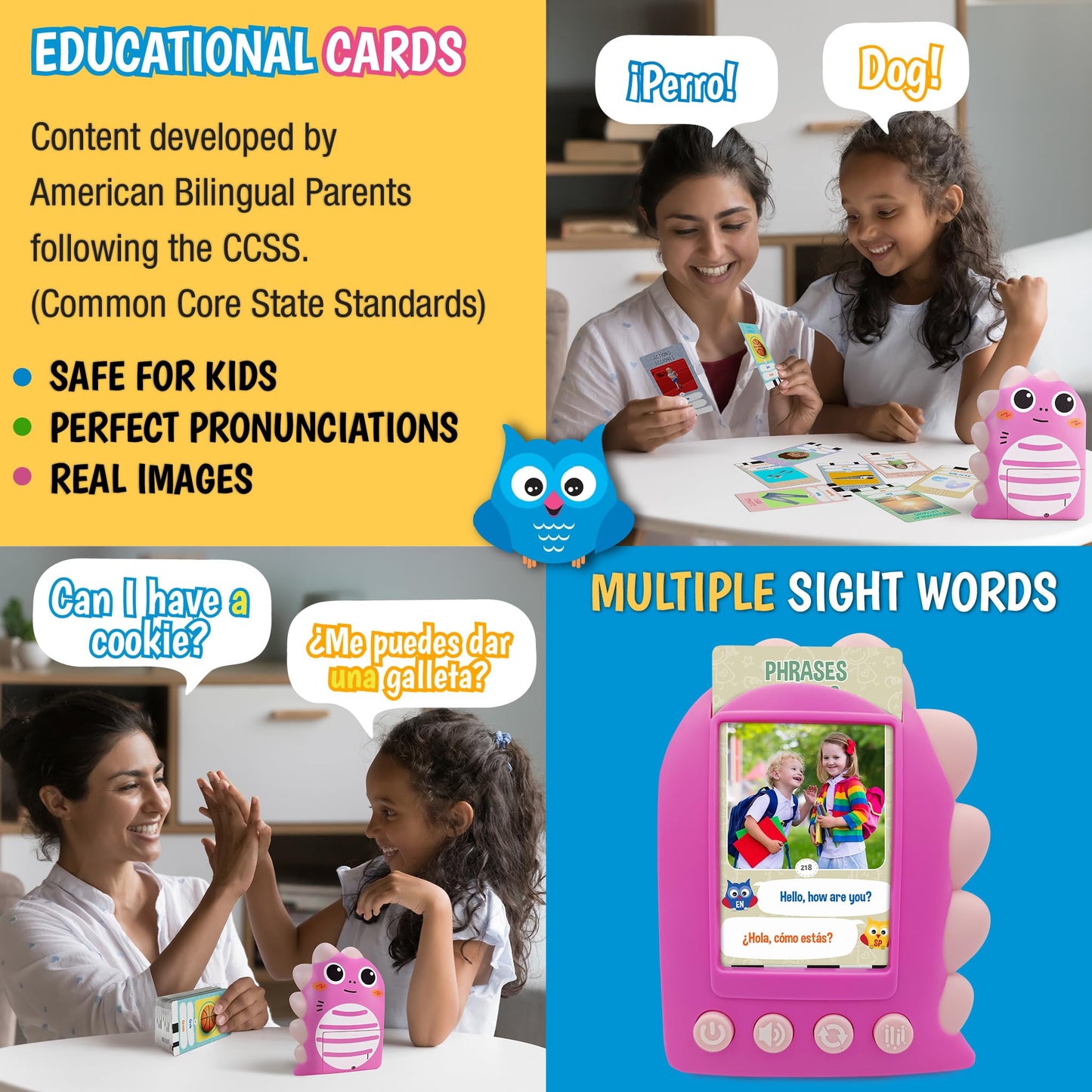 Gufino Learning Toys For Toddlers 1-3 – Pink Bilingual Toys In Spanish And English With Sight Words Flash Cards 1St Grade And Older – Juguetes Para Niñas De 3 Años. Early Language Development