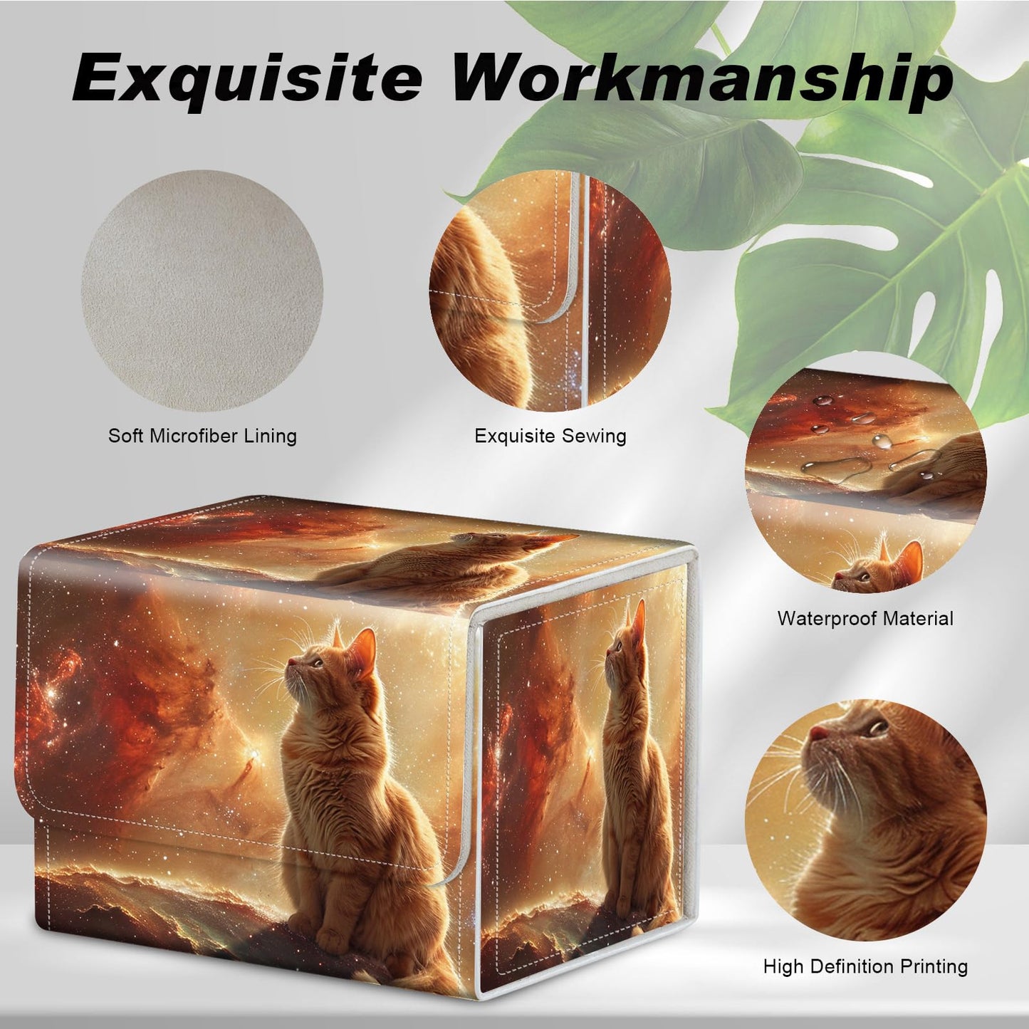 Card Game Storage Box TCG Deck Box MTG Card Box Organizer Trading Card Case Commander Deck Box TCG Card Storage Box Magnetic Closure Creative Pattern Up to 200 Cards  Orange And White Cat