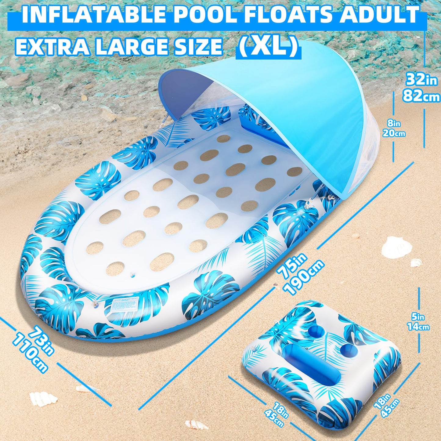 KIZJORYA 2025 New Pool Floats mature-themed with Canopy and Cup Holder  3-in-1 Inflatable Pool Lounge Floaties for Swimming Pool Lake Beach Water  Raft Lounger Floating Chair for mature-themeds Heavy Duty