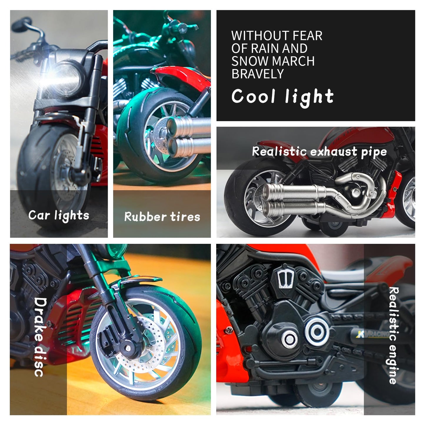 Ming You Pull Back Motorcycle Toys - Toy Motorcycle With Flashing Light Up And Sounds For Aged 3+ Kids Christmas Birthday Gifts.