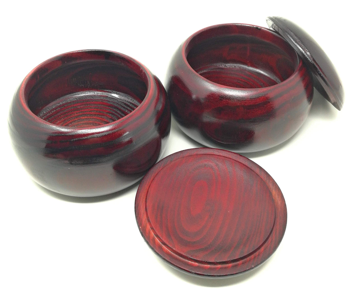 Asian Home Pair Of 2 Wooden Go Game Pieces Holder Bowls