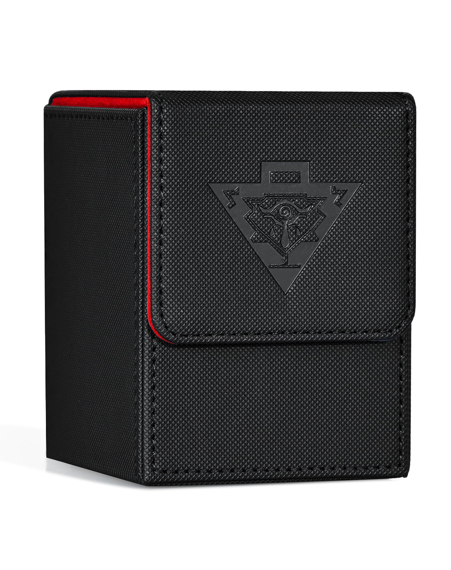 Zlca Card Deck Box Fits Yugioh Tcg, Card Storage Box With Dividers Holds 100+ Sleeved Cards, Premium Card Deck Case Compatible With Ccg Trading Cards (Black&Red,Puzzle)