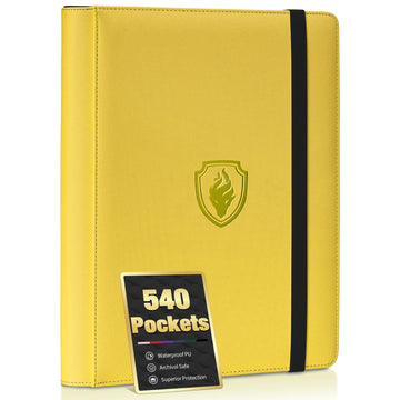 enhanced 9 Pocket Card Binder for 540 Cards  Fabmaker PU Cover Trading Card Binder  Sturdy Card Collection Album  Sleek Card Holder Folders for YuGiOh  MTG  TCG  Game Cards & Sports Cards  Yellow
