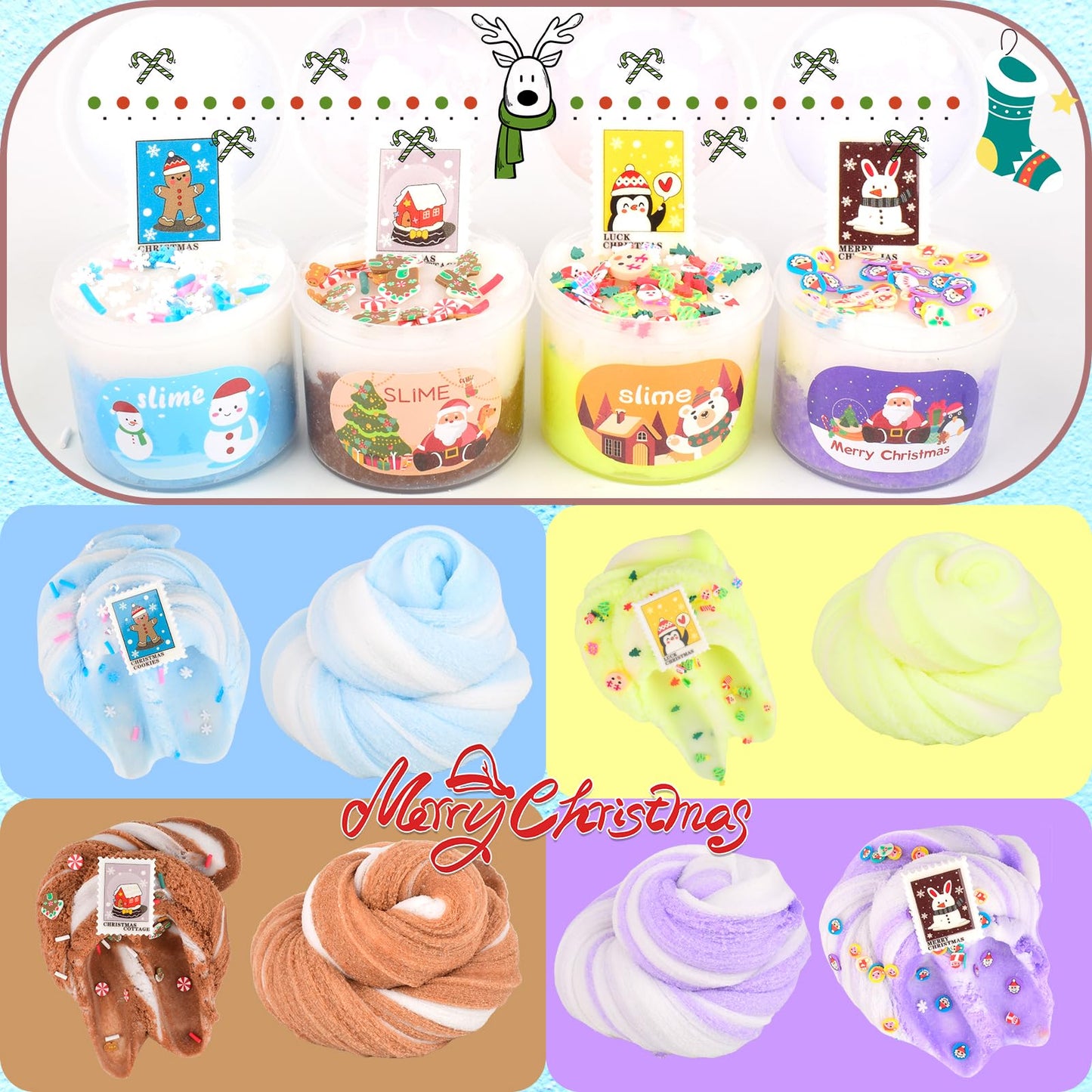 7 Pack Christmas Cloud Slime, Christmas Stocking Stuffers For Kids, Christmas Party Gifts, New Year'S Gifts For Boys And Girls,