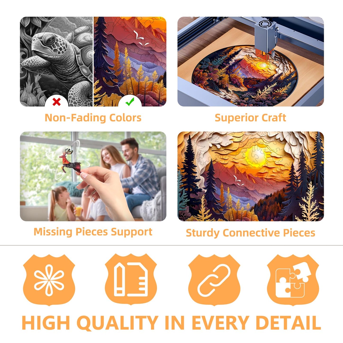 Wooden Puzzles for Adults - Sunset Forest Puzzle, Flat Puzzle with 3D Visual Effect, Unique Shape Wooden Jigsaw Puzzles, Good Gi