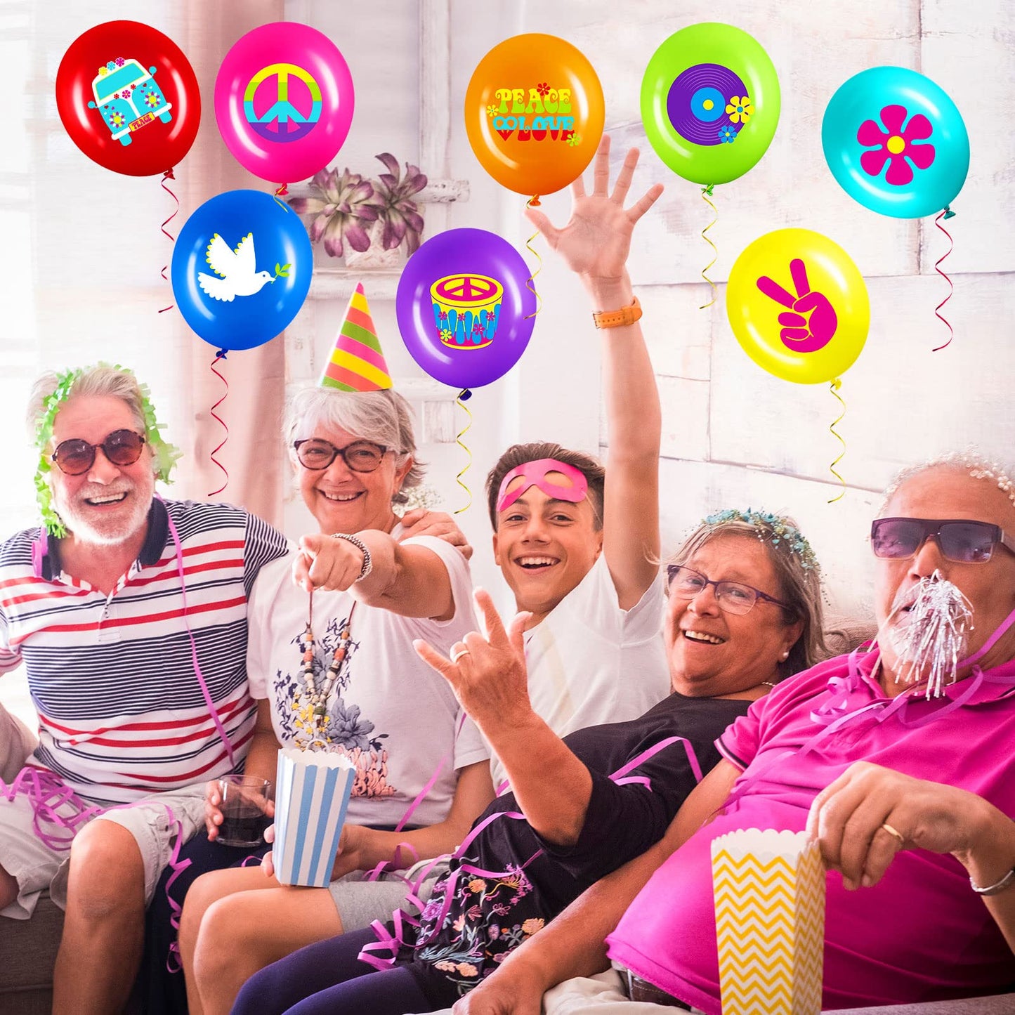 40 Pack 60s Hippie Theme Party Balloons Decorations, 12 Inch Retro Flower Groovy Party Power Peace Sign Party Latex Balloons fo
