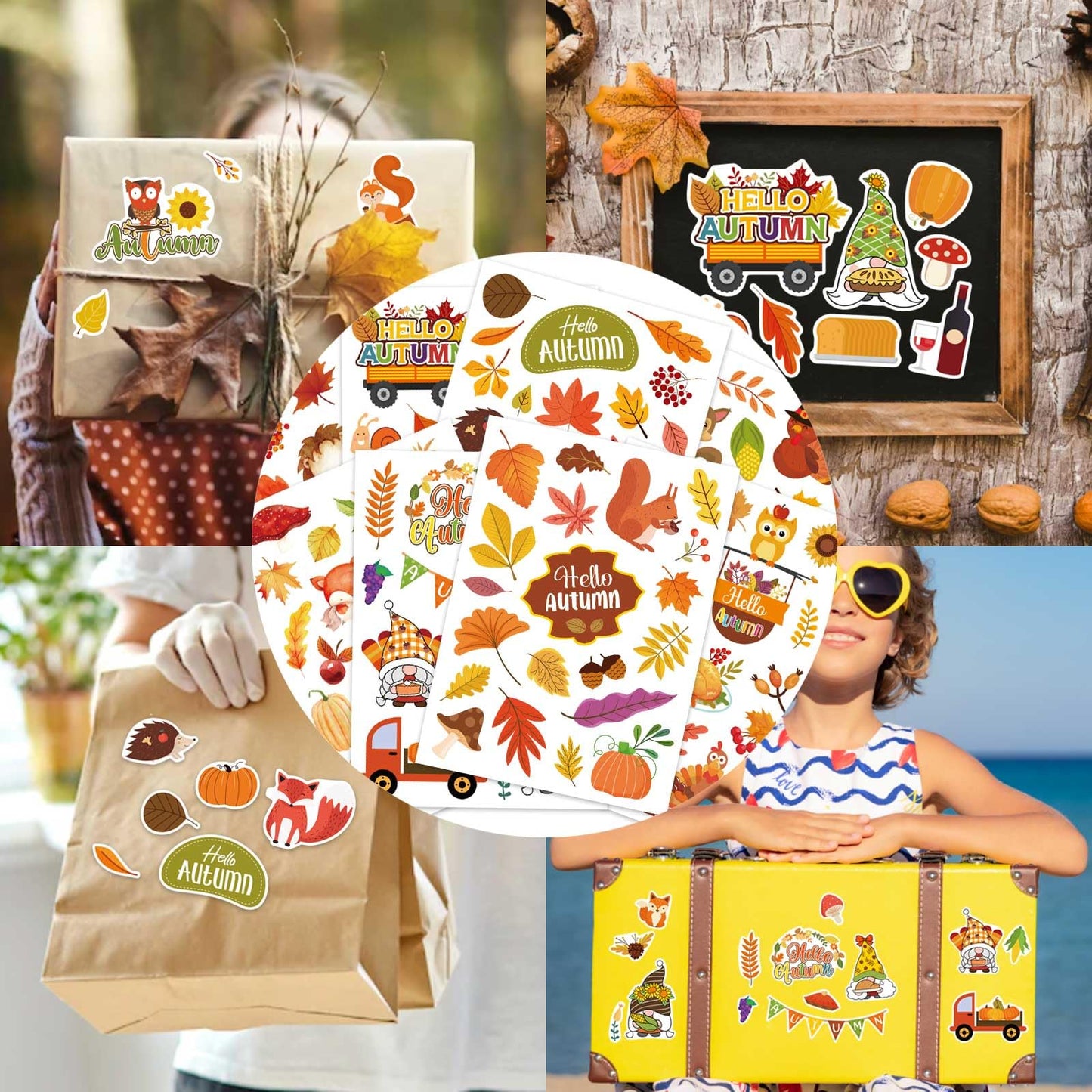 Fall Stickers Autumn Stickers For Kids 640Pcs Thanksgiving Maple Leaves Stickers Hello Fall Stickers Envelope Thanksgiving Party