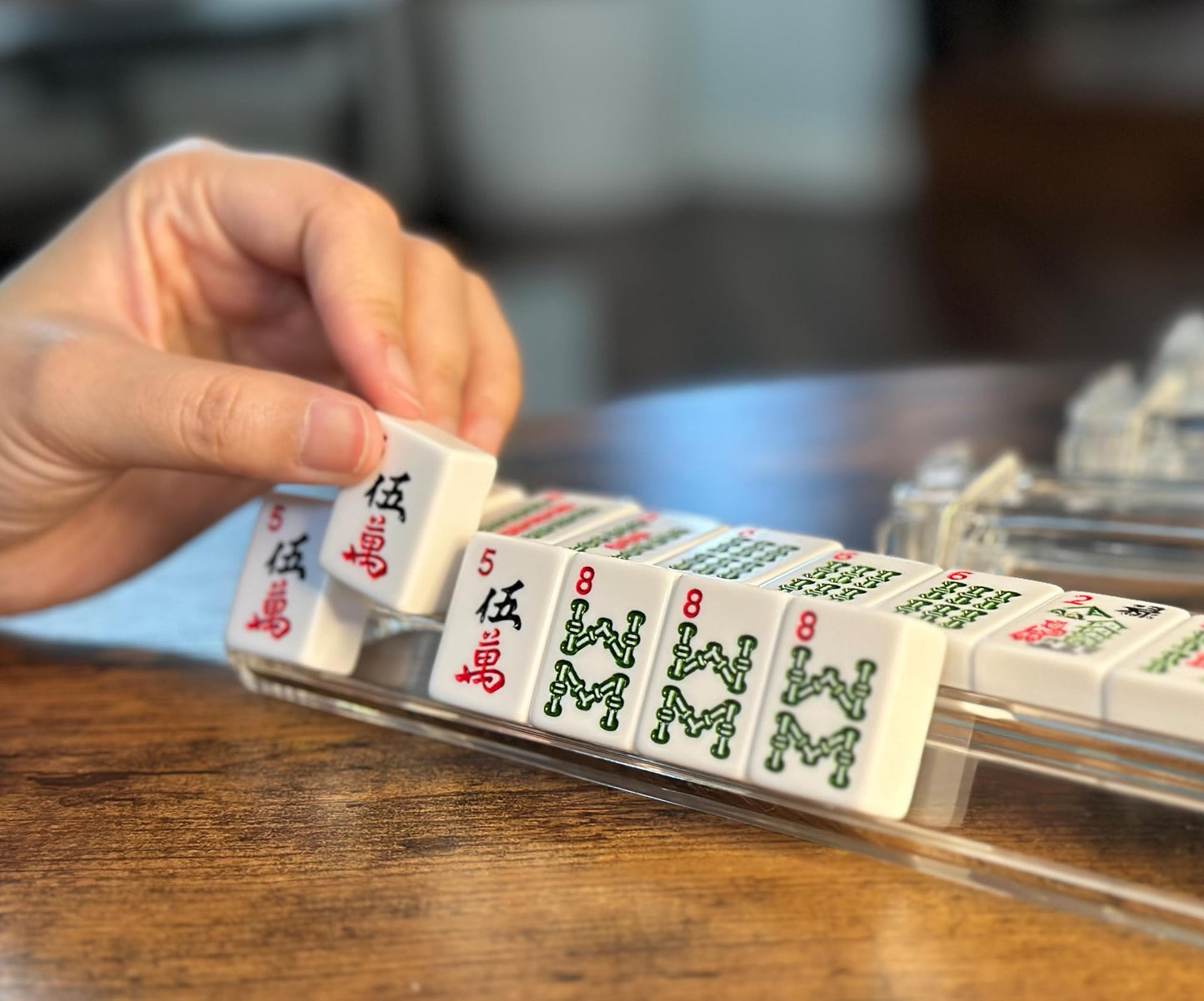 Mose Cafolo Set Of 4 All In One Transparent Mahjong Rack & Pusher Acrylic Mah Jongg Rack Pusher 18'' (Clear)