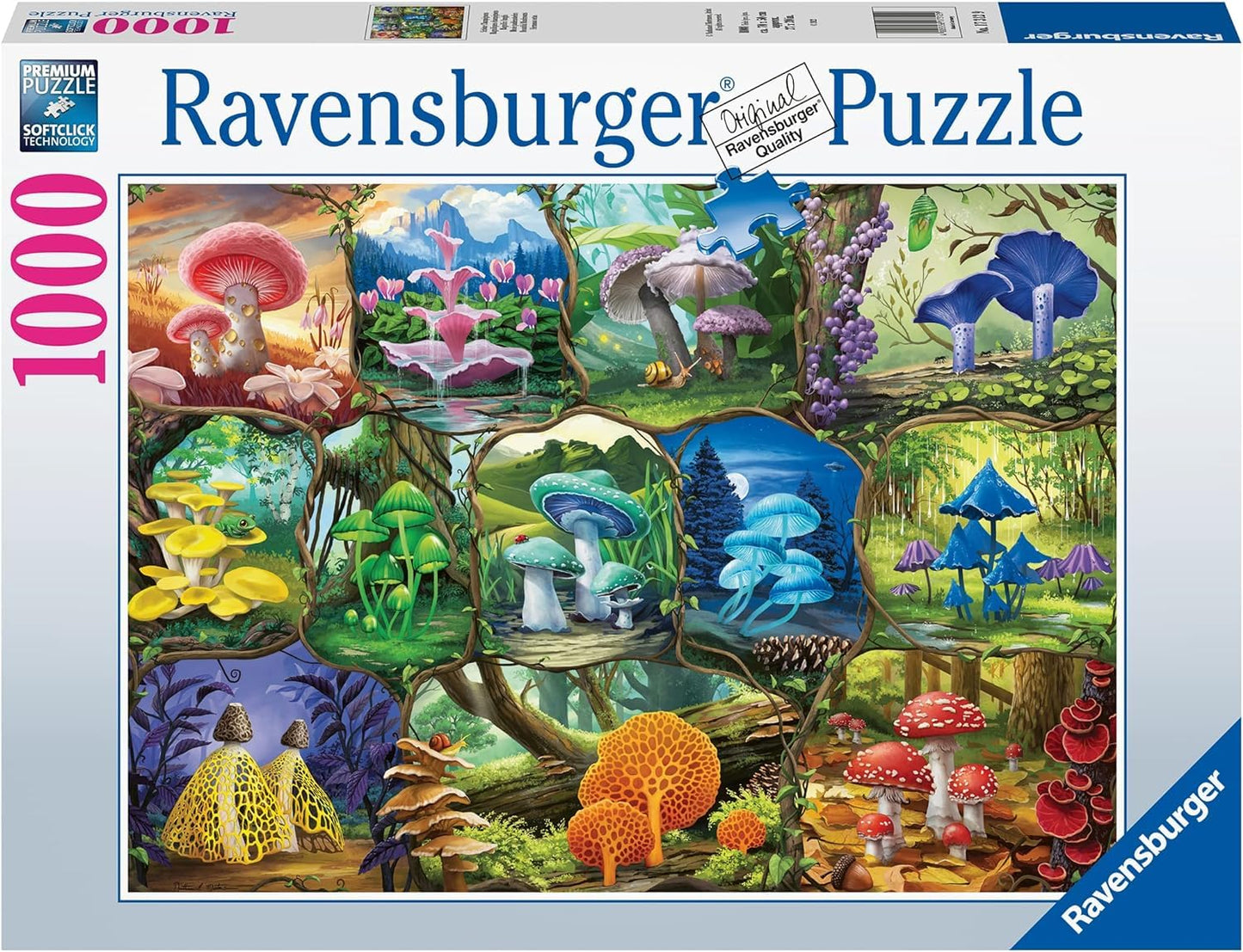 Ravensburger 1000 Piece Jigsaw Puzzle - Beautiful Mushrooms, 27 x 19.5 inches, Multicolor, Model 17312, Unique Softclick Technology