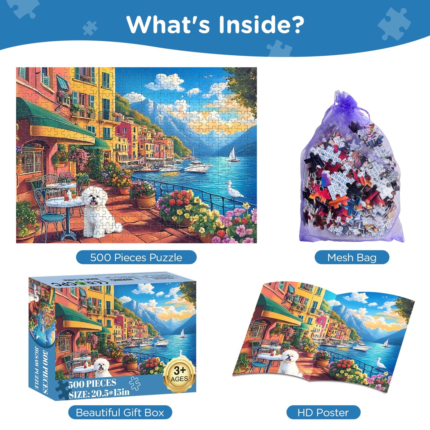 Jigsaw Puzzles 500 Pieces for mature-themeds  Bichon Frise Flower Seagull Puzzles 500 Pieces for Kids Seniors  Dust-Free Landscape mature-themed Jigsaw Puzzle  Challenging Puzzle Great Gift for Family Friends