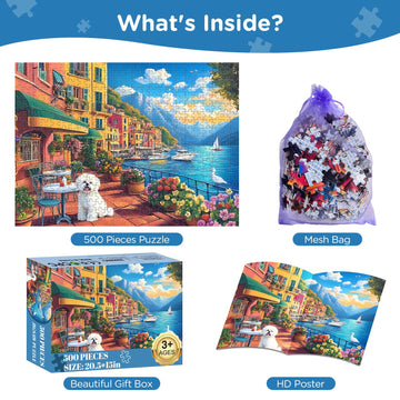 Jigsaw Puzzles 500 Pieces for mature-themeds  Bichon Frise Flower Seagull Puzzles 500 Pieces for Kids Seniors  Dust-Free Landscape mature-themed Jigsaw Puzzle  Challenging Puzzle Great Gift for Family Friends