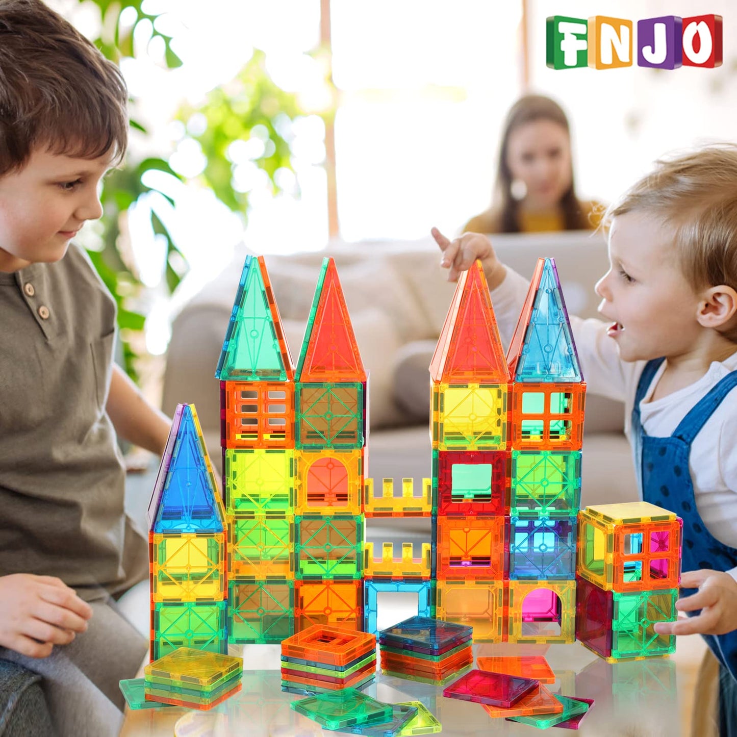 Fnjo Magnetic Tiles, 52 Pcs Magnet Building Set, Magnetic Building Blocks,Construction Stem Toys For Kids, Gift For Boys Girls