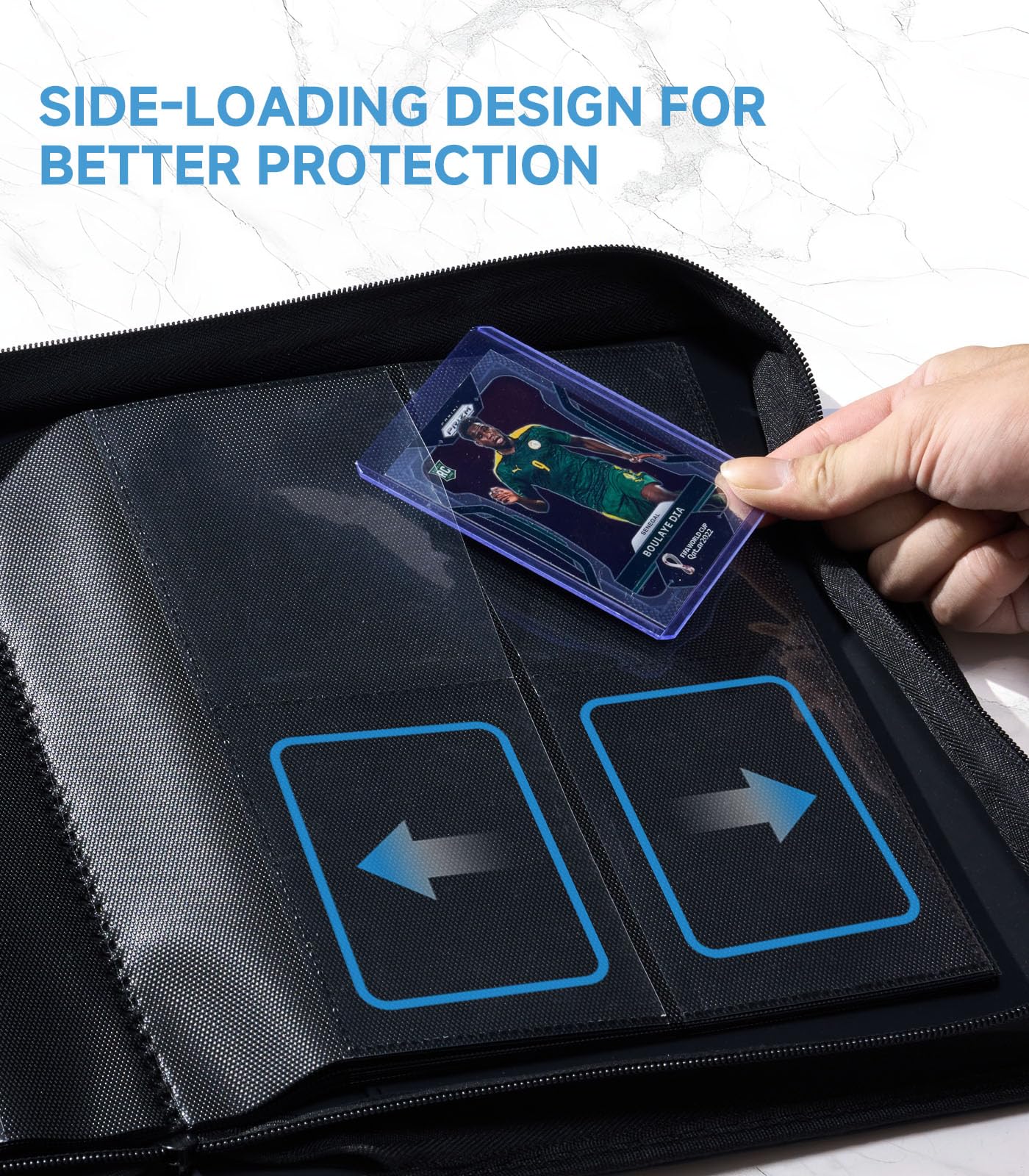 Toploader Card Binder 4 Pocket 160-Card Trading Card Album-enhanced PU Zipper Hard Case Sideload PVC-Free Pages  Fits 2.5 x 3.5 MTG TCG  YuGiOh Game Cards & Sports Cards  with Spine Label (Black)