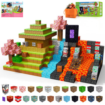 OLIA DESIGN Magnetic Blocks, 100PCS Build Magnet Magic Portal Set, Build with Cubes Tiles, STEM Building Game Sensory Surprise f