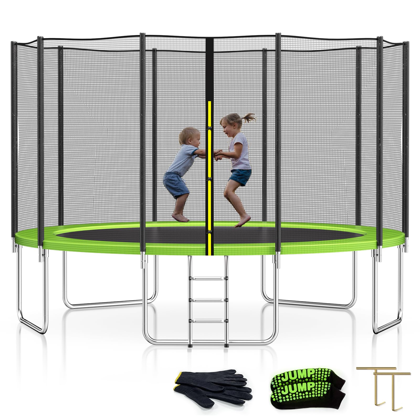 Skok Trampoline 14Ft Trampolines With Enclosure Net, 400Lbs Outdoor Trampolines For Kids-Astm Approved Trampoline For Children A