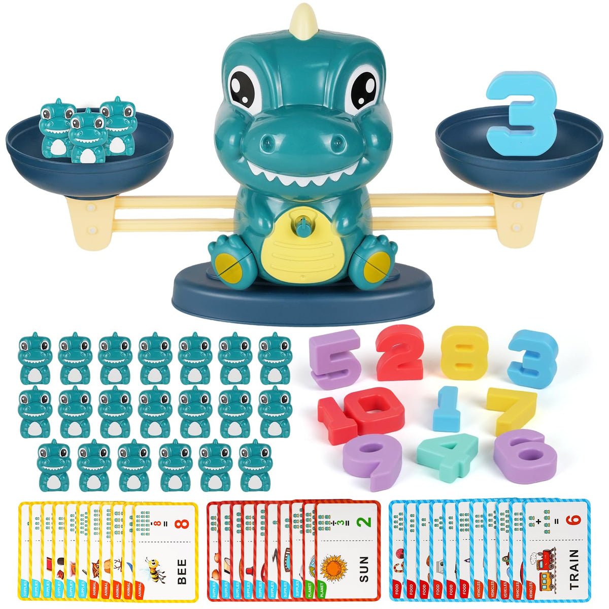 ISMETACU Dinosaur Balance Toy for Kids  Montessori Math Game and Counting Tool for Preschool Learning, Educational Activity Set