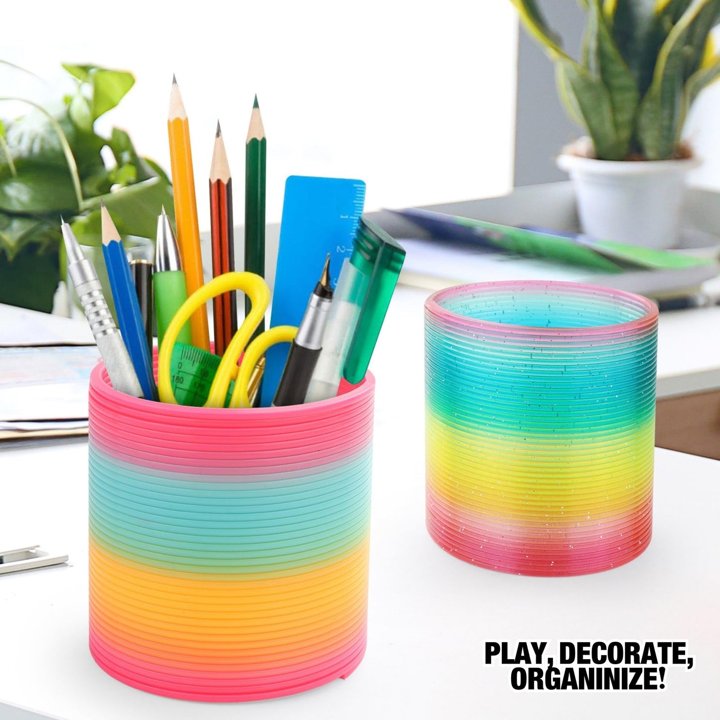 Liberty Imports 6 Pack: Large Magic Rainbow Coil Springs - 4 Classic Plastic Neon Plastic Walking Spring Toy, Bulk Kids Novelty