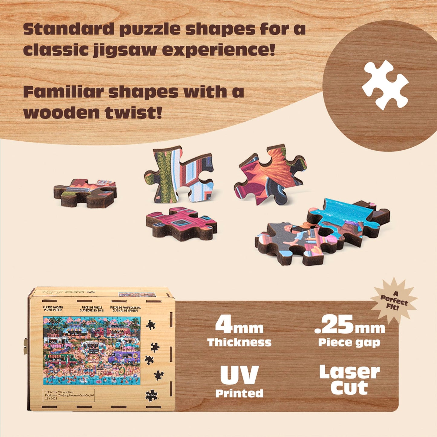 Buffalo Games - Hawaiian Food Truck Festival Wood Puzzle - Standard Cut Jigsaw Pieces - 250 Piece Jigsaw Puzzle - Ages 14 And Up