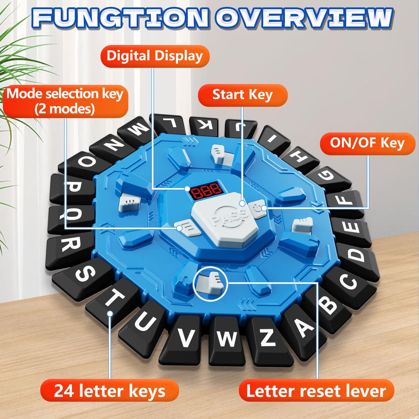 Resflycheng Word Game Family Board Game with Digital Display Timer and 2 Categories Modes Fun Fast-Paced 24-Letter Game for Lear