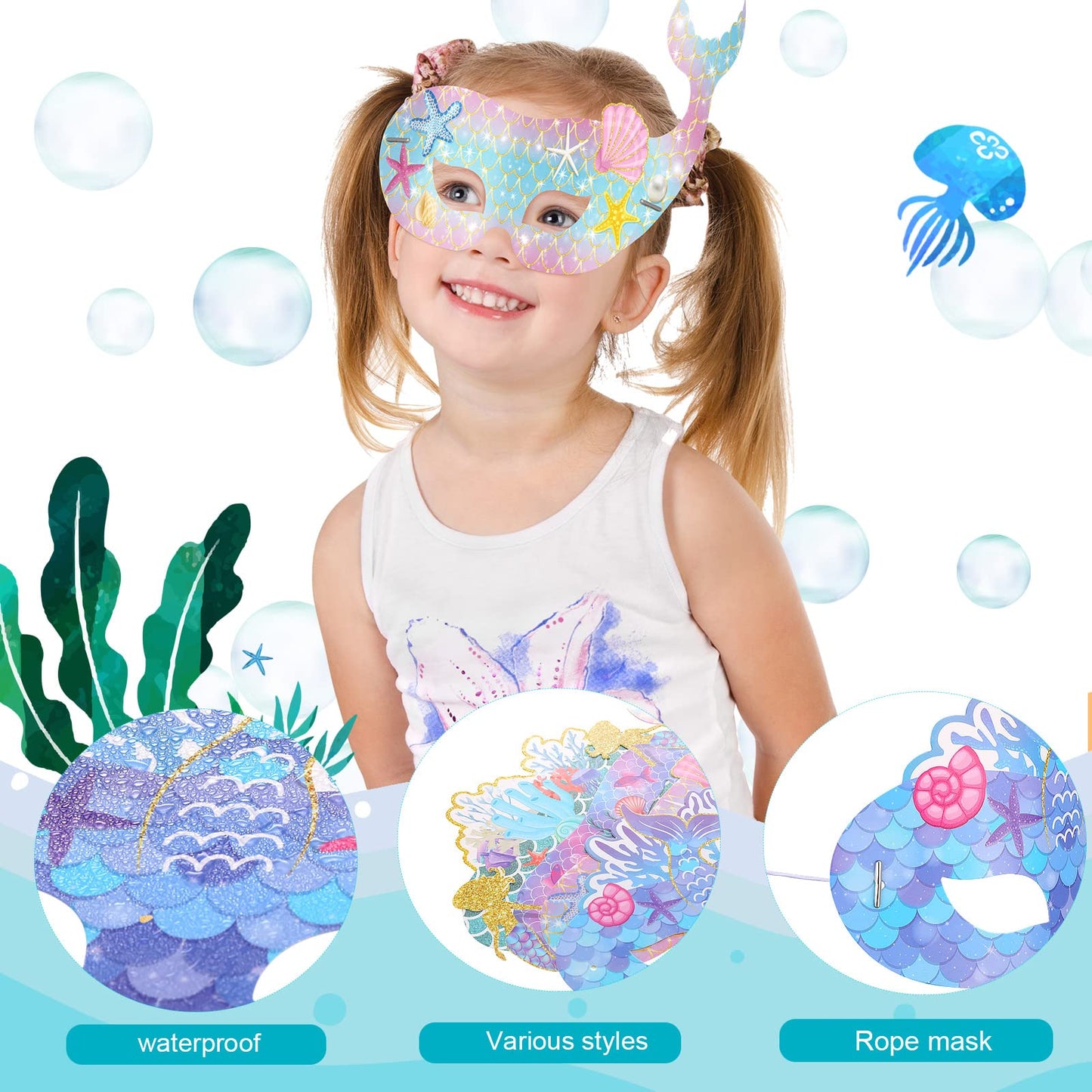 Minatee 24 Pcs Mermaid Mask for Kids Mermaid Cosplay Masks for Party Paper Animal Mask Costume Mask Children Eye Masks Dress Par