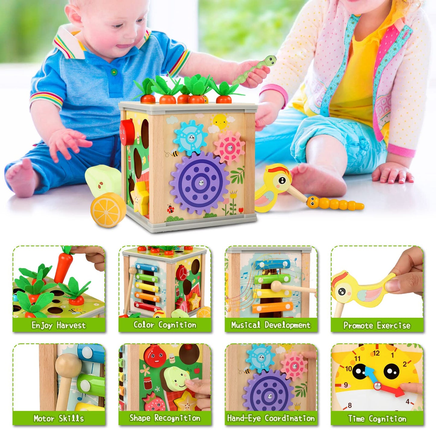 Mingnor Wooden Activity Cube Toddler Toys, 6 In 1 Montessori Toys For 12+ Months Babies, Education Learning Baby Toys With Xylop