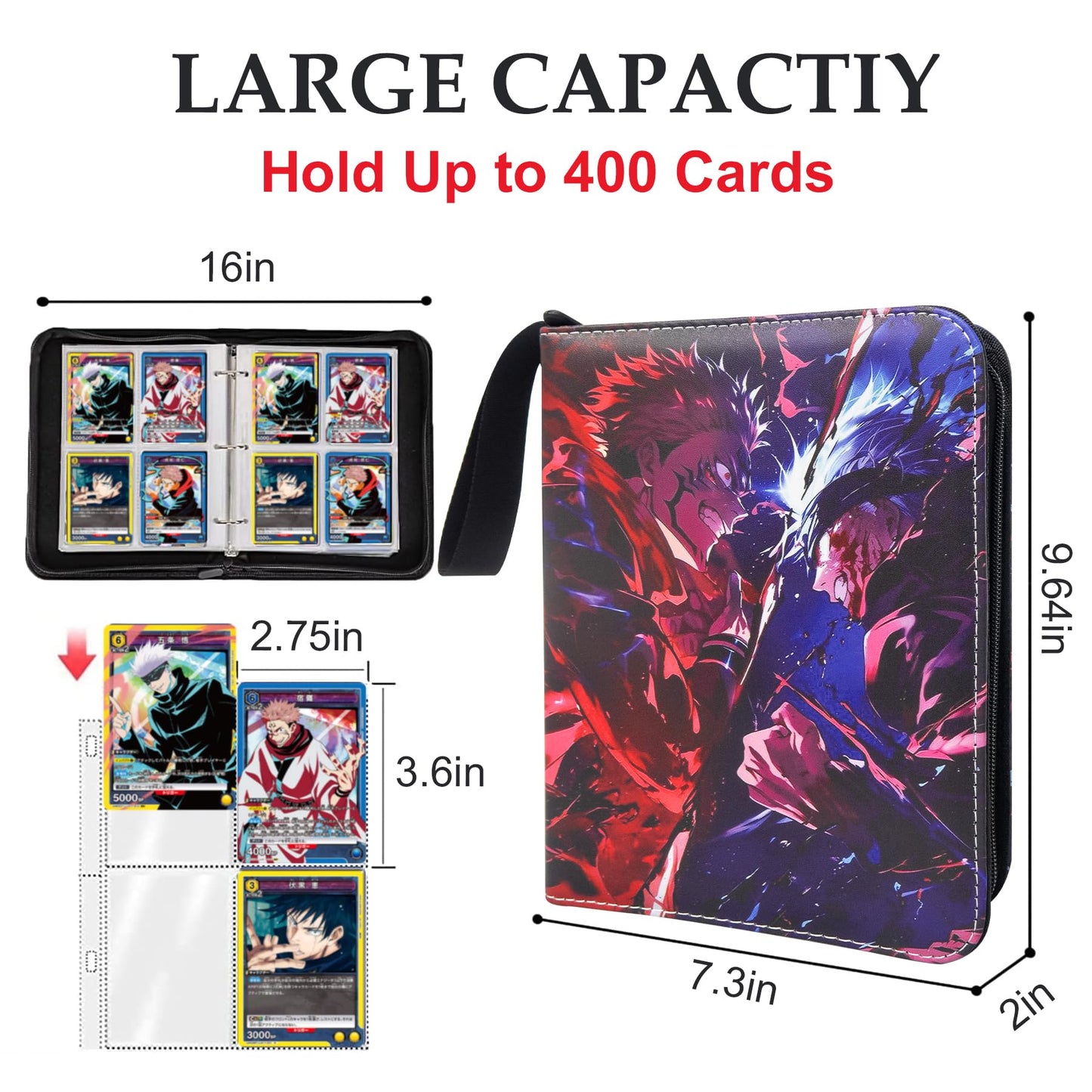 Anime Trading Card Binder for Cards 4 Pocket with 60 Sleeves up to 480 Cards Waterproof Card Storage Bag with Removable Sleeves for Anime and TCG Cards
