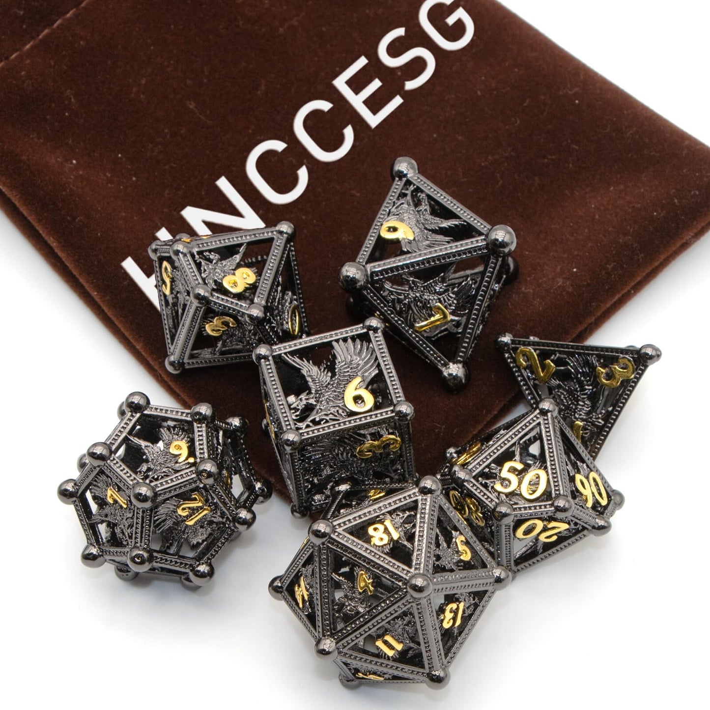 HNCCESG DND Dice Eagle Design of 7Piece Dice,Metal Dice DND for Dungeons and Dragons,D&D Dice for RPG Role Playing(Black)