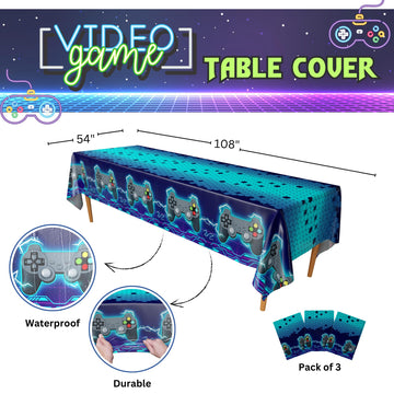 Blue Orchards Video Game Table Cover (Neon Blue) - Pack Of 3-54'X108' Xl - Gamer Party Supplies, Gamer Themed Decorations, Party Decorations For Boys, Retro Gamer Party