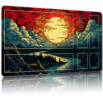 Malqiqi Playmat For Mtg, With Free Storage Bags,Game Mat 24 X 14 Inches, Tcg And Board Game Mat For Cards,Mousepad Desk Mats (With Zones,Magic Mat 9)
