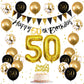 Jobkoo 50Th Birthday Decoration Men, 50Th Birthday Black Gold Latex Balloons Black Happy 50Th Birthday Banners 50 Cake Toppers 5