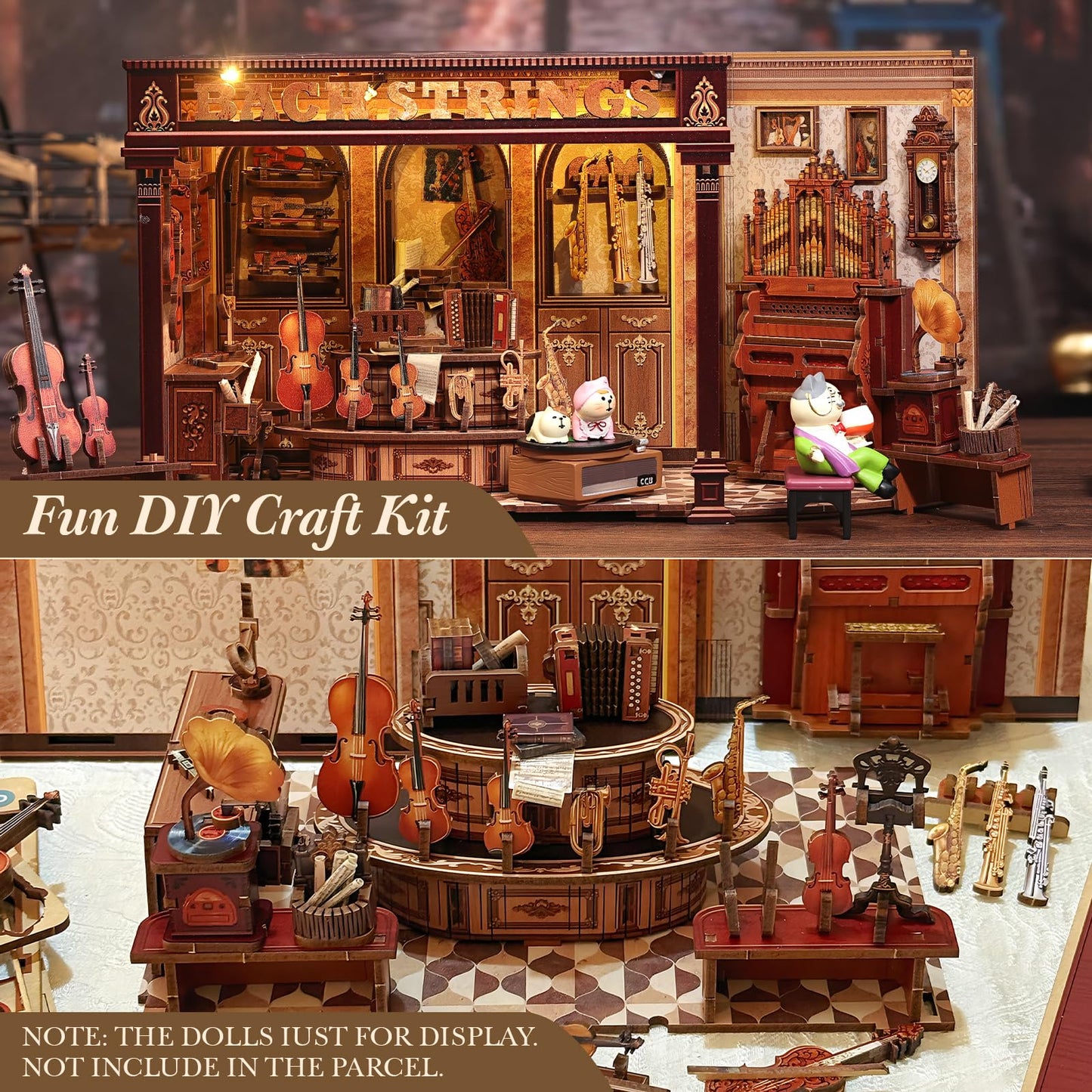 CUTEBEE Book Nook Kit - DIY Miniature House Dollhouse Kit for mature-themed and Teens  Booknook Bookshelf Decor Alley Model Build with LED Light  Gifts for Family and Friends (Bach Strings)