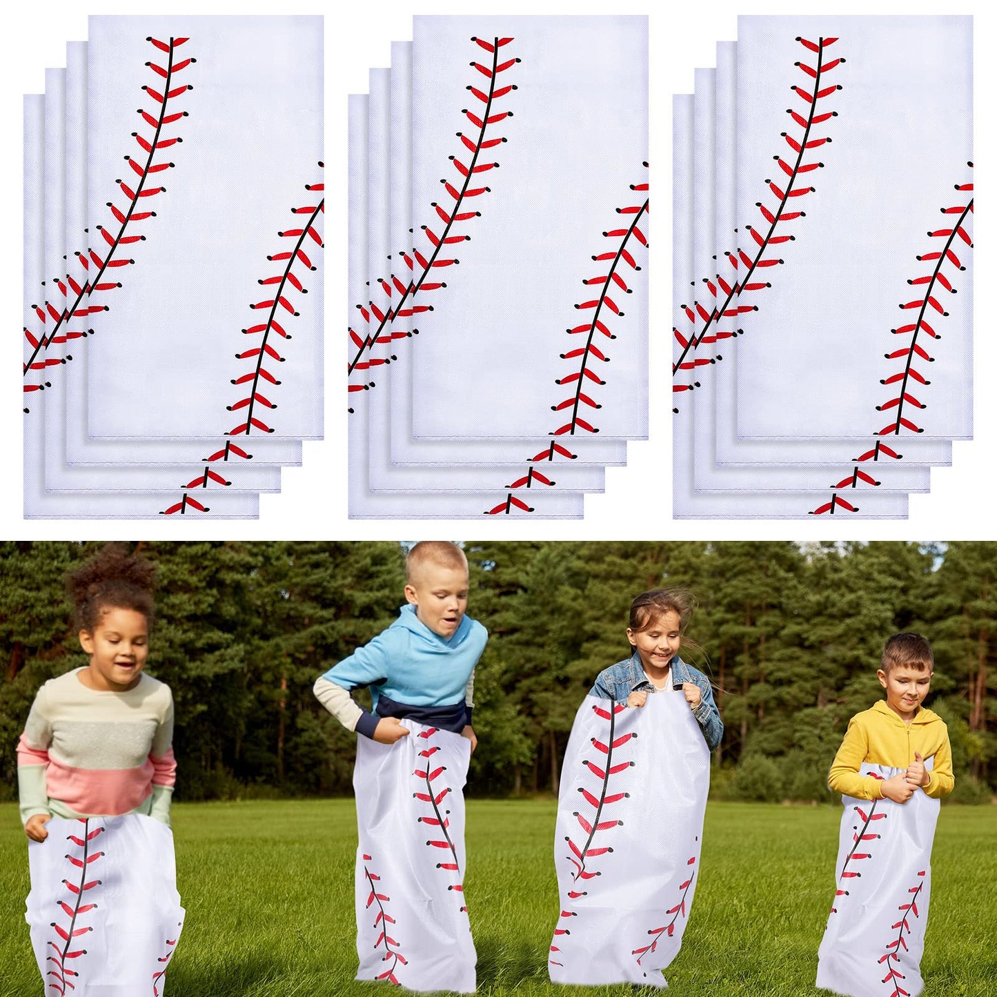 Cindeer 12 Pcs Potato Sack Race Bags Sports Themed Potato Race Jumping Bags 40 x 20 Inches Sack Race Bags for mature-themeds Kids Family Party Games and Activities Party Supplies(Baseball)