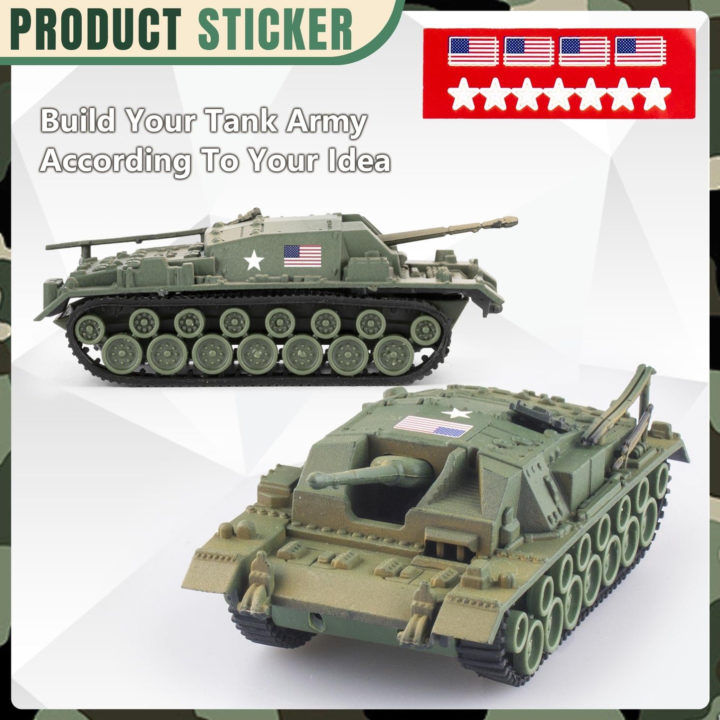 Maozyhomie U.S Toy Tank And Army Men Toys Playset, 2Pc Tank-5 Models And 10Pc Toy Soldiers, Olive Drab Green 1:72 Military Vehic