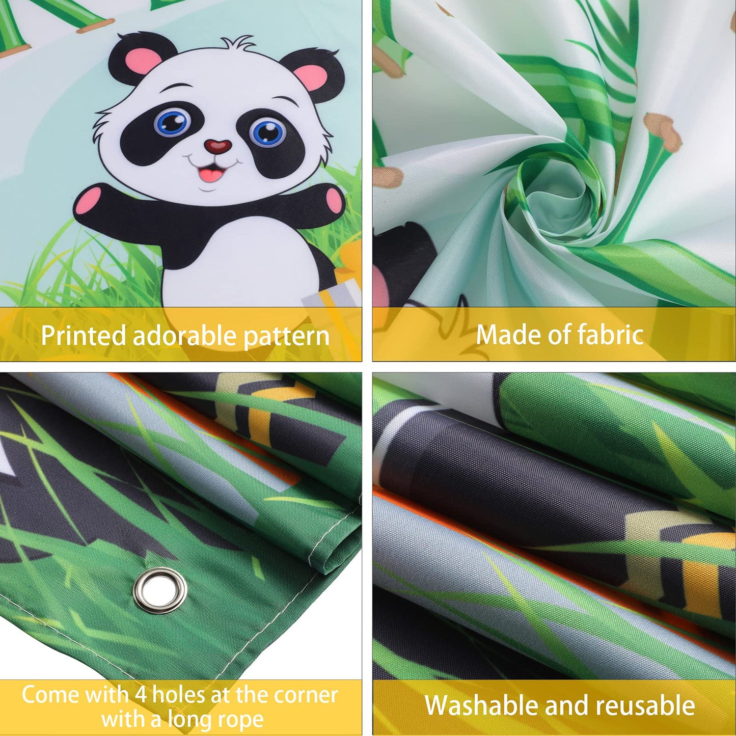 Cartoon Panda Birthday Decorations Panda Backdrop For Party Supplies Animal Themed Banner Green Bamboo Background Baby Shower Photo Background Kids Children Newborn Birthday Party Table Decor