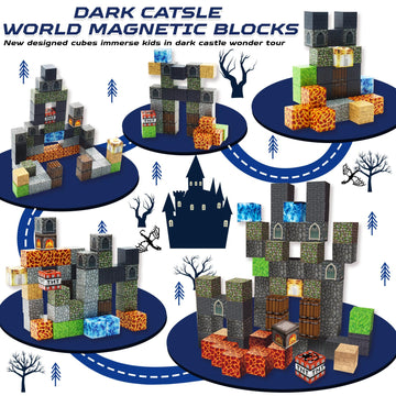 Graceduck 60Pcs Magnetic Blocks For Toddlers Toys: Build Magnetic Dark Castle Set - Magnetic Construction Cube Toys - Montessori Sensory Toys For Toddlers 3 4 5 6 7 8 9 10 Year Old Girls Boys