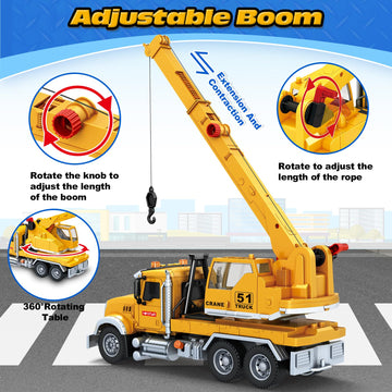 Kids Toys for 3 4 5 6 7 8 Years Old Boys, Crane Truck Toy with Lights, Sounds, Toddler Friction Powered Truck Vehicle Toy for Bo